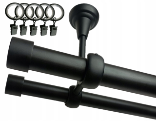 Dvojitá stropná závesová tyč BLACK LOFT Fi25+19/350cm žabky